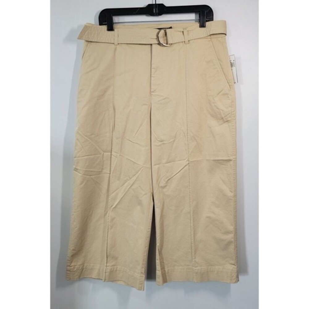 Lauren Ralph Lauren Pleated Parchment Pants Women's 12P Tan Belted